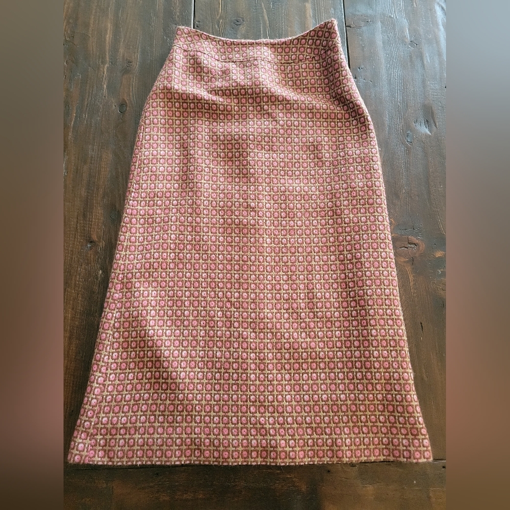 Vintage Midi Pink And Brown Patterned Skirt: Size 4